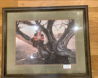 #255 Signed Print of Cowgirl in a tree - 27x23 - Framed in Glass $75.00
