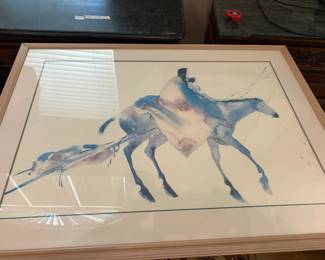 #259 Print of Indian and a Child on a horse - Watercolor - 43x32 - Framed $40.00