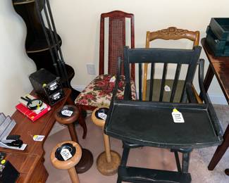 Wooden HighChair, Ashtrays, Chairs, etc.