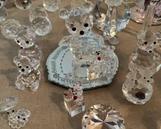 Swarovski figurines and other crystal figurines.
