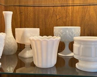 White milk glass items.