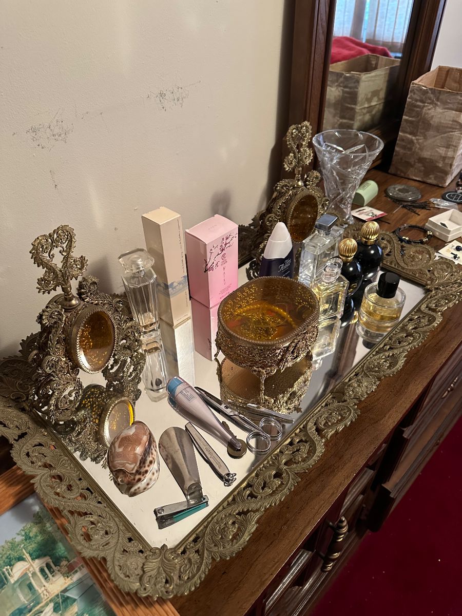 Vintage ormolu dresser set