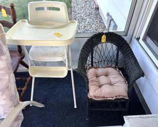 highchair, child's wicker rocker