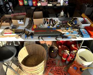 Vintage tools, gas cans