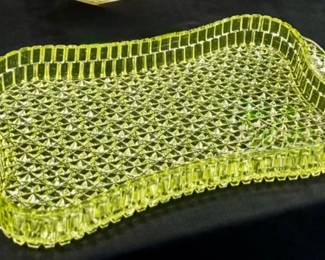 Vaseline Glass Buttons Bows Serving Tray