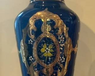 Large Cobalt Blue Italian Painted Glass Vase