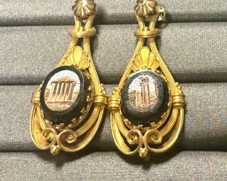 18k Early 1900s Italian Mosaic Dangle Earrings