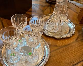 Waterford, Hawk, glasses, silver plated, trays, and Waterford decanter’s