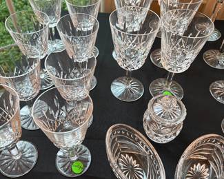 Waterford-Lismore pattern, water and white wine glasses, and Waterford  jam dish  jar, and dishes