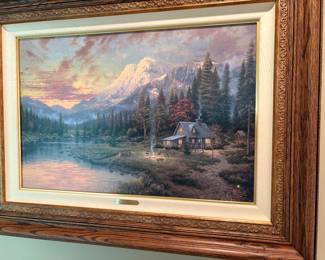 Thomas Kincade acrylic - Evening Majesty "Beginning of a Perfect Evening" - framed with plaque