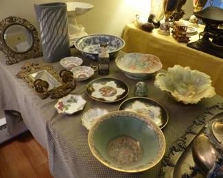 Silverplate tea set, antique bric-a-brac