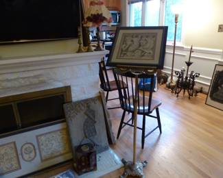 Music stand, framed picture