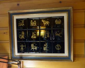 Vintage framed zodiac tile picture