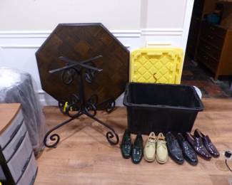 wood top table with wrought iron base