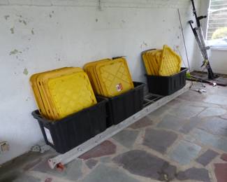 Extension ladder, crates