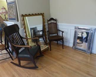 Antique chairs, decorative mirrors