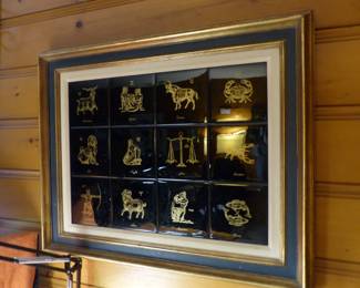 Vintage framed zodiac tile picture