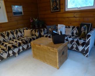 Vintage sofa & loveseat, wicker trunk