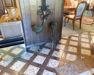 Pair of metal crane statues