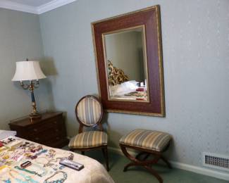 Decorative mirror, accent chair & ottoman