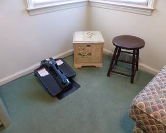 Painted trim storage box, stool, leg exerciser