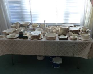 Everything on table is Lenox including Lenox Laurent dinnerware set, Lenox fruit plates & Lenox serving pieces 