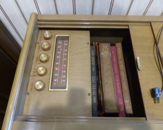 Vintage Magnavox stereo console cabinet, records
