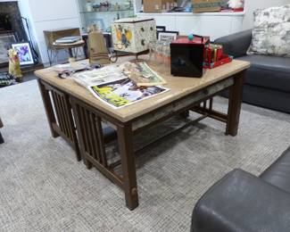 Chateau d'Ax Italian leather sectional sofa, coffee table with slide out benches