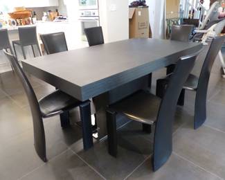 Contemporary designer dining table with 6 designer leather chairs