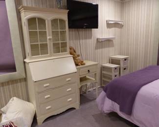 Secretary desk, side table, storage cabinets