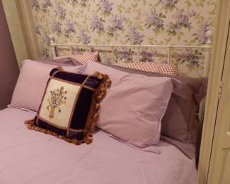 Iron headboard, mattress & boxspring, bedding