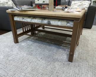 Chateau d'Ax Italian leather sectional sofa, coffee table with slide out benches