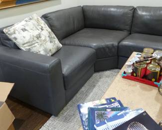 Chateau d'Ax Italian leather sectional sofa, coffee table with slide out benches