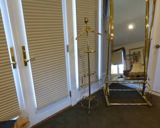 Free standing brass mirror, brass valet stand