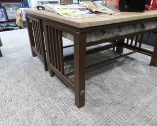 Chateau d'Ax Italian leather sectional sofa, coffee table with slide out benches