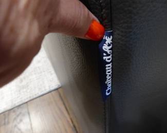 Chateau d'Ax Italian leather sectional sofa, coffee table with slide out benches