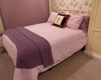 Iron headboard, mattress & boxspring, bedding