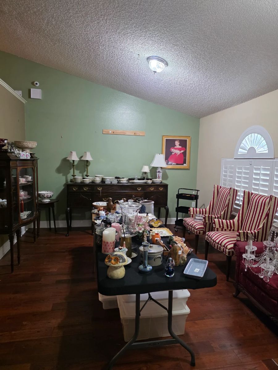 Roseville Pottery , Coffee Grinder , Wingback Chairs , Side Board and More