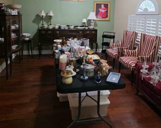 Roseville Pottery , Coffee Grinder , Wingback Chairs , Side Board and More