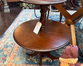 Antique two-tier mahogany side table, also knows as a whatnot stand.