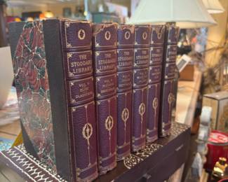 The Stoddard Library book set miscellaneous volumes 10 available marbled and leather cover, 1910, great for decor or to accessorize a book shelf. 