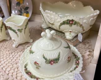 Antique, early 1900s Northwood Custer Serving Set  bowl, butter dish, creamer and sugar