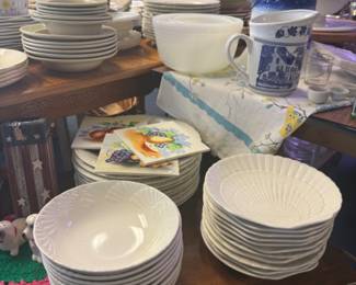 Beautiful white, beachy dishes.