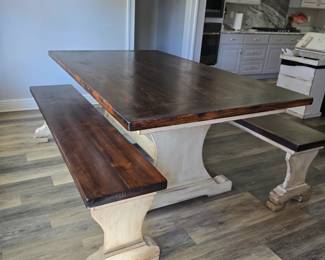 Cypress table made at Angola with 2 Cypress benches