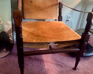 Vintage leather collapsible Safari chair. Possibly Klimt. With a.