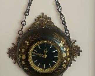 Antique Wall Clock with Mother of Pearl Inlay