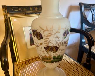 Hand painted Bristol white frosted glass Vase