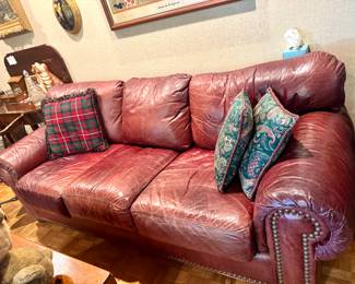 Distressed leather couch