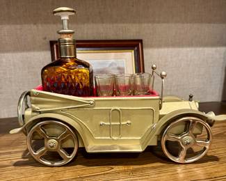 Vintage 1950s Musical Cadillac Decanter Set with Shot Glasses & Bottle