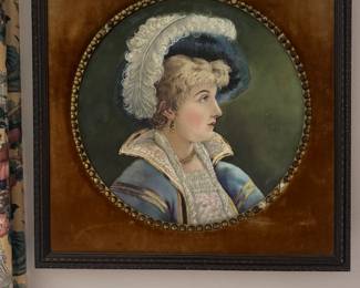 1890-1910 Noblewoman (Dresden?) 3D porcelain plated plaque with velvet mat.